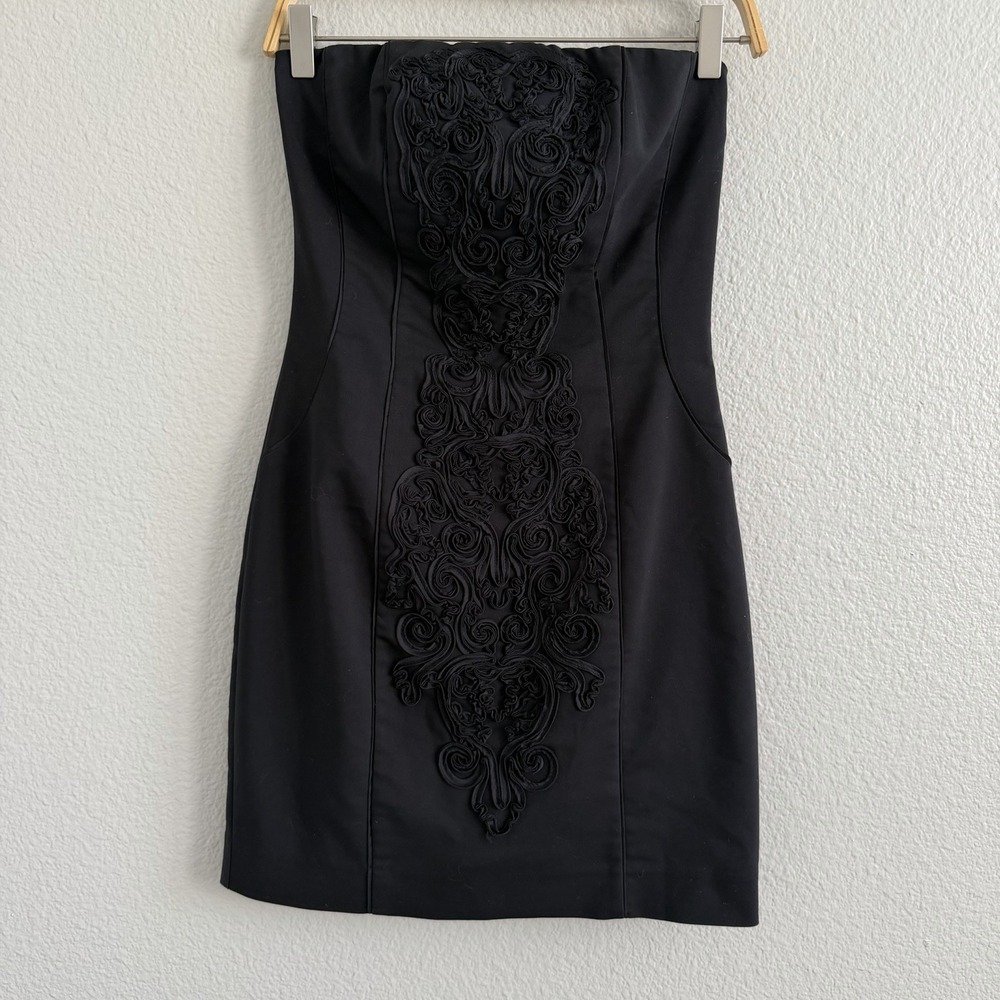 H&M Sz 6 Black Strapless Rosette Dress Womens Dark Feminine Cocktail Party MIni